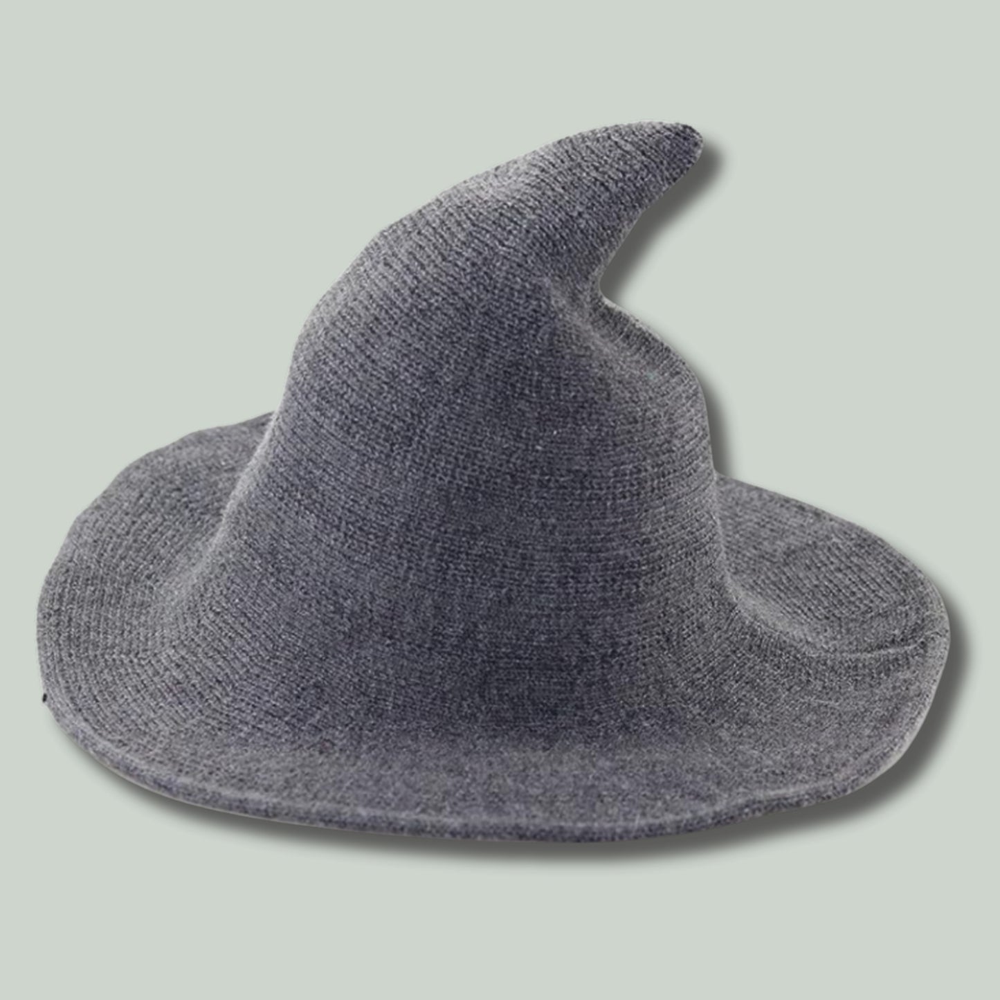 All-Season Witch Hat front view – A versatile witch hat made from a durable wool blend fabric, perfect for all seasons. In Dark Gray, Grey.