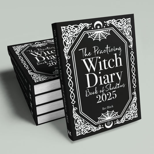 Exclusive inside look at The Practicing Witch Diary 2025 – pages including altars, spells, rituals, tarot journaling, and moon phase tracking designed for witches.