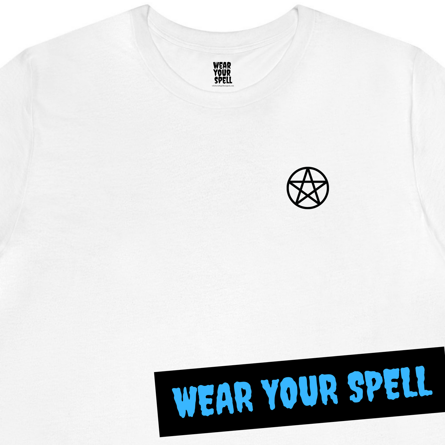 WEAR YOUR SPELL Witch T-shirt. Spell of True Self. Magickal correspondences: Pentagram, Quartz & Chamomile