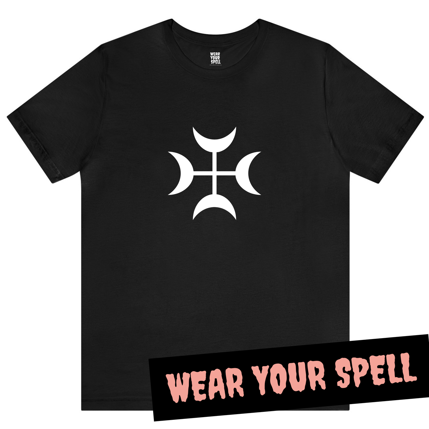 WEAR YOUR SPELL Witch T-shirt. Moon Protection Spell. Magickal correspondence: Moon Cross, Moonstone & Jasmine