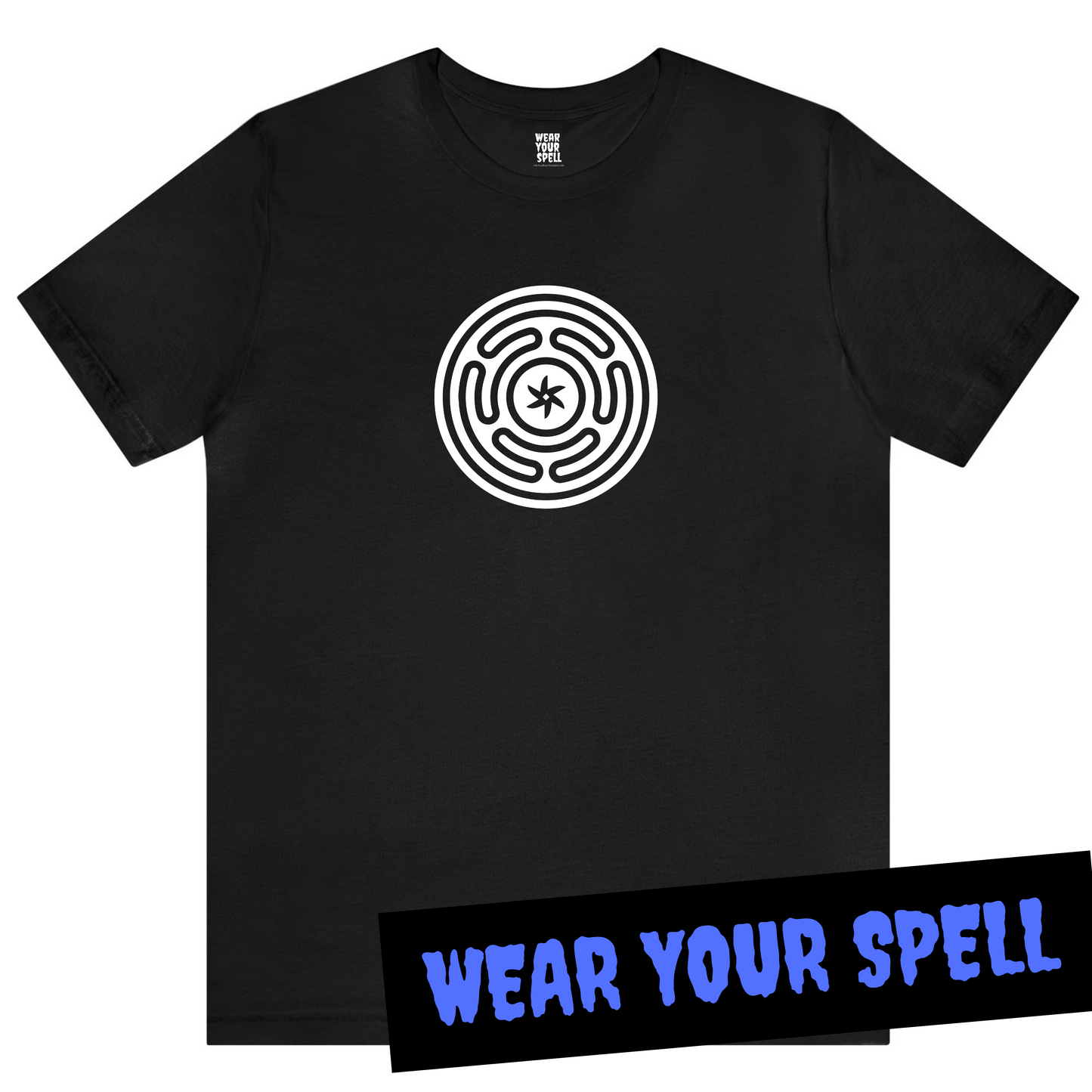 WEAR YOUR SPELL Witch T-shirt. Hekate's Wheel Protection Spell. Magickal correspondence: Hekate's Wheel, Mugwort & Moon Water