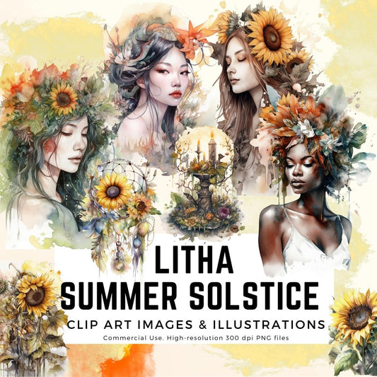 Celebrate Summer Solstice with Litha Witches' Sabbat Clipart Images