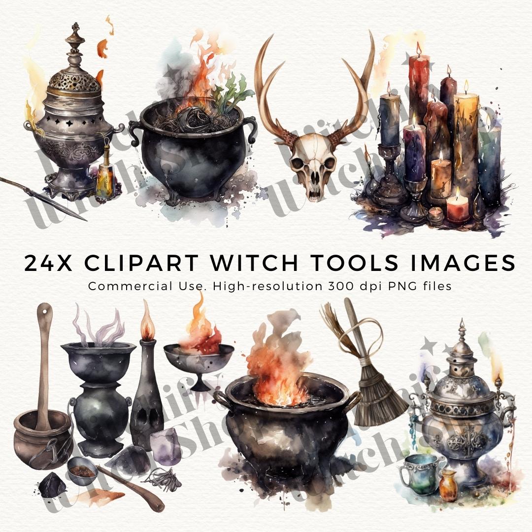 Watercolor Witch Tools: Enhance your Creative Projects with Witchcraft Clipart