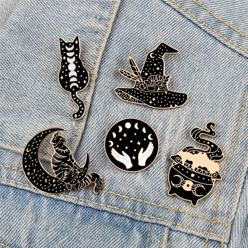 Must-Have Witchcraft Inspired Black Enamel Pins for Your Collection