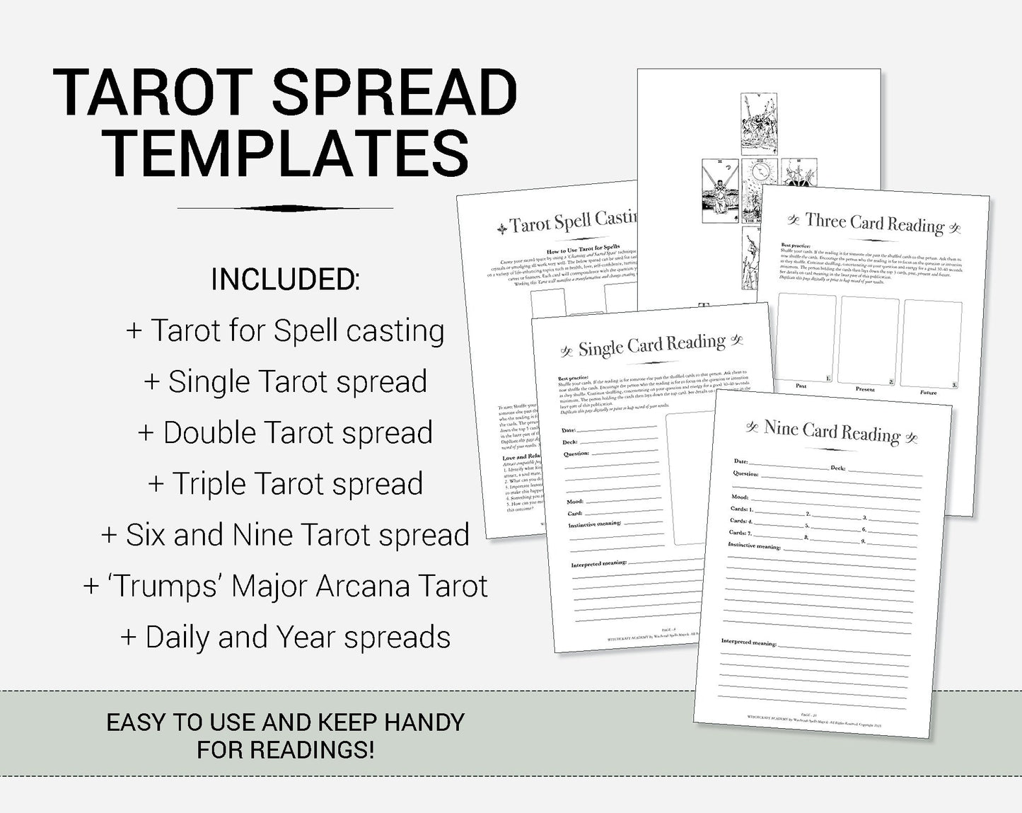 Download Bundle - Learn Tarot - Quick Start Tarot Spreads - Tarot Card Spread Templates